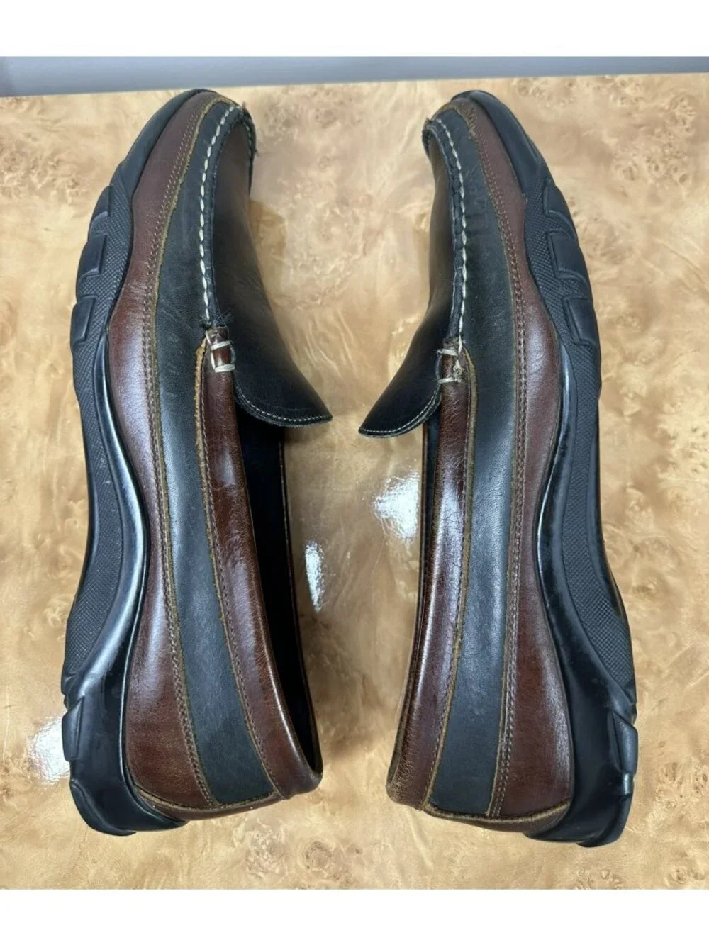 Allen Edmonds Boulder Mens 9.5 Black Brown Leather Driving Loafers Moc Toe
